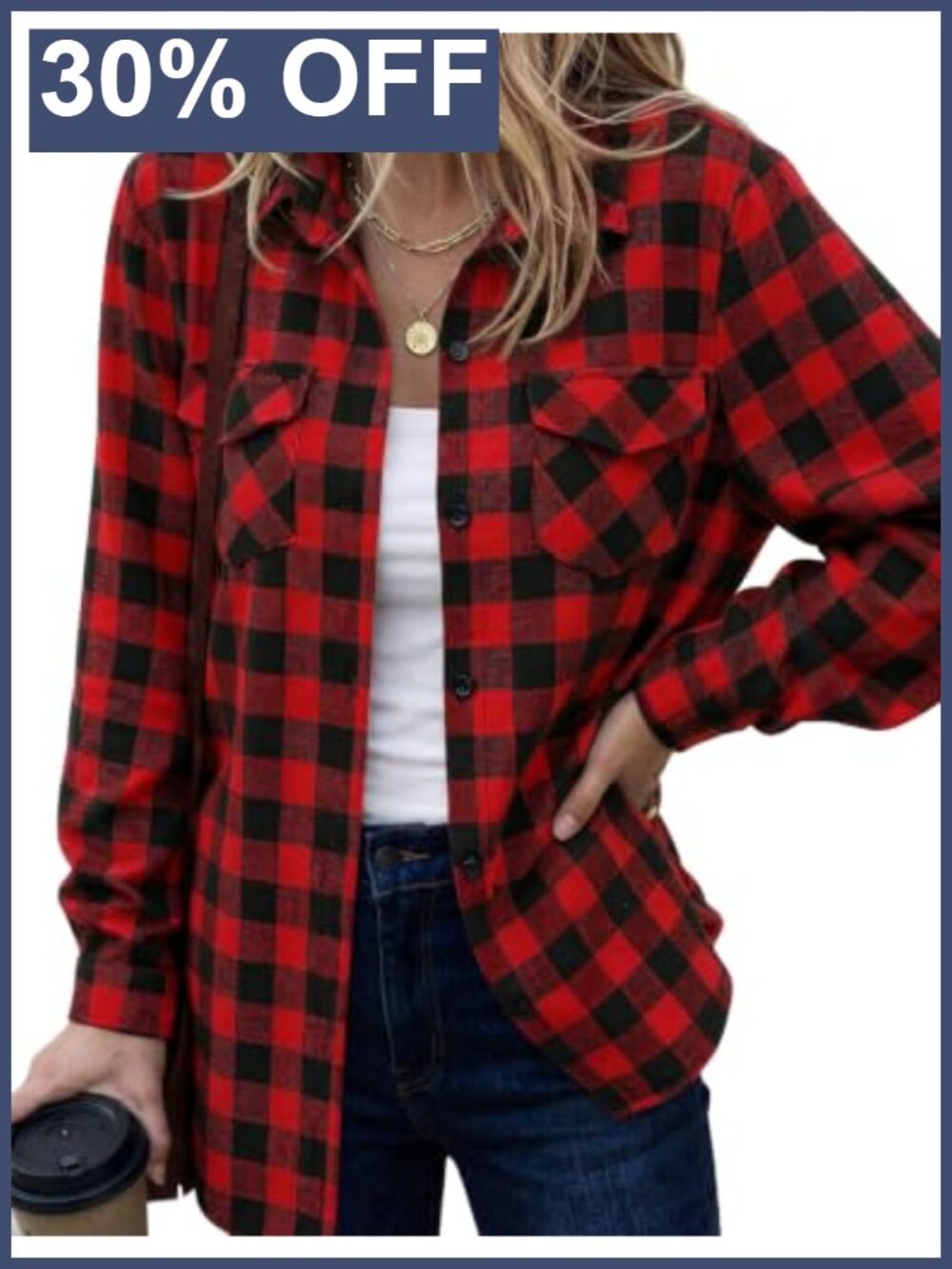 Plaid Flannel Button Down Shirt Long Sleeve Oversized Loose Fit Casual Top